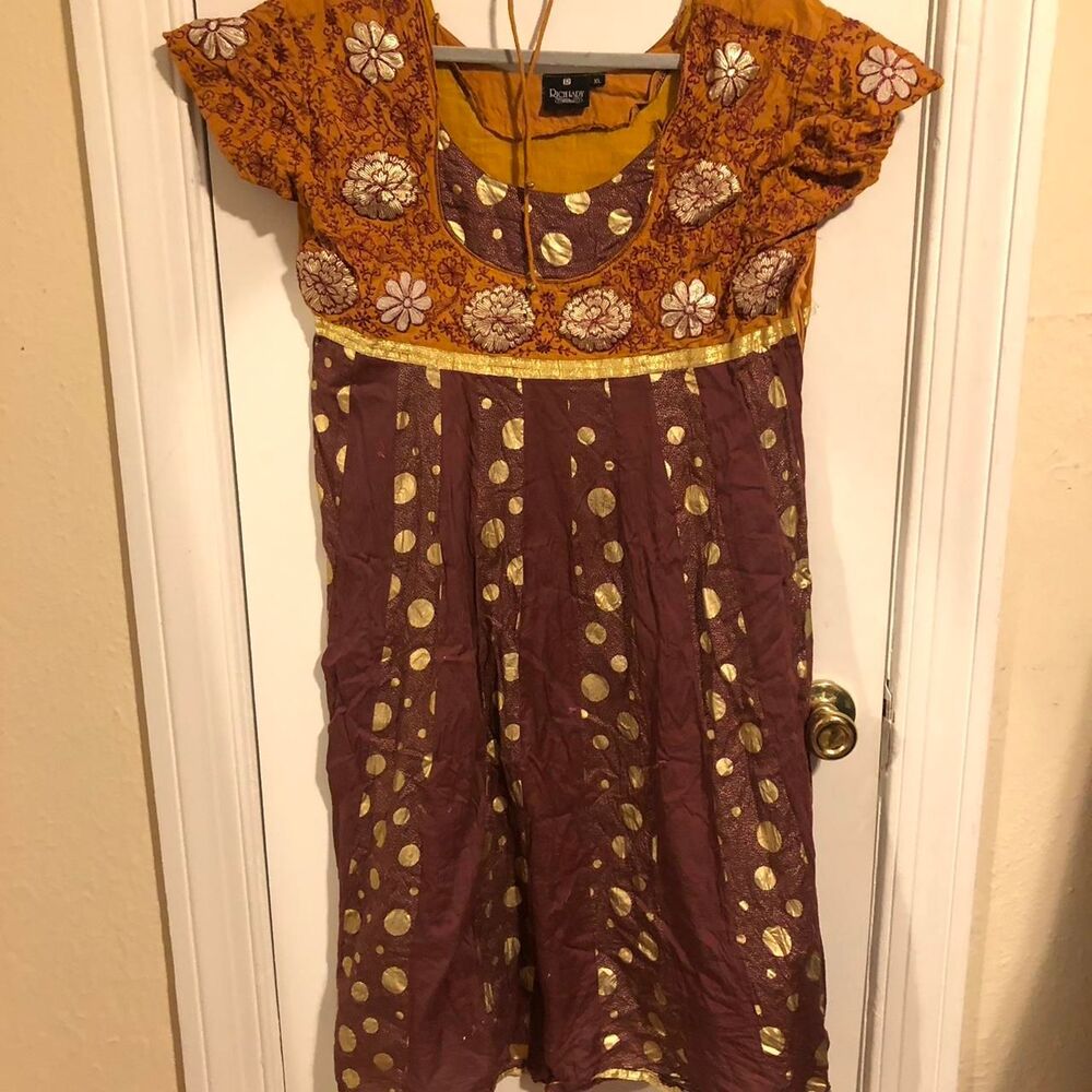 Women's Brown and Burgundy Dress